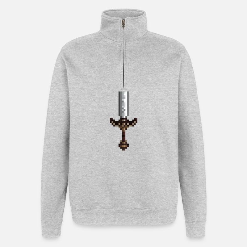 Sværdpixelkunst retro stil 8 bit - Sweatshirt med 1/4 lynlås - grå meleret