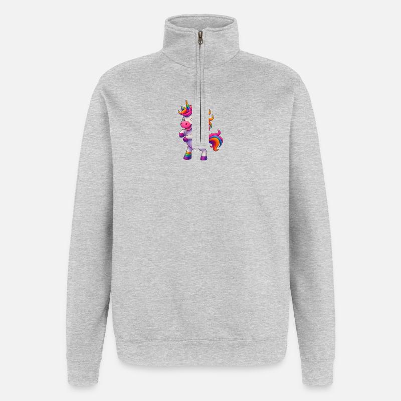 Bunter Einhorn mit Regenbogenmähne - Quarter-Zip-Sweatshirt - Grau meliert