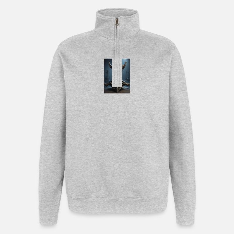 Stählernes Skelett mit Hörnern - Quarter-Zip-Sweatshirt - Grau meliert