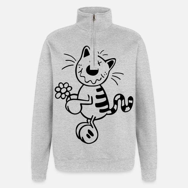Chat avec la fleur - Sweat à zip 1/4 - gris chiné