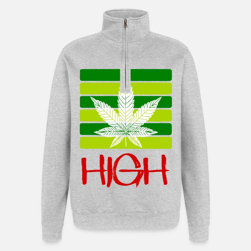 High / Smoking / Cannabis / Hemp / Cannabis Leaf - Quarter-Zip Sweatshirt - heather grey