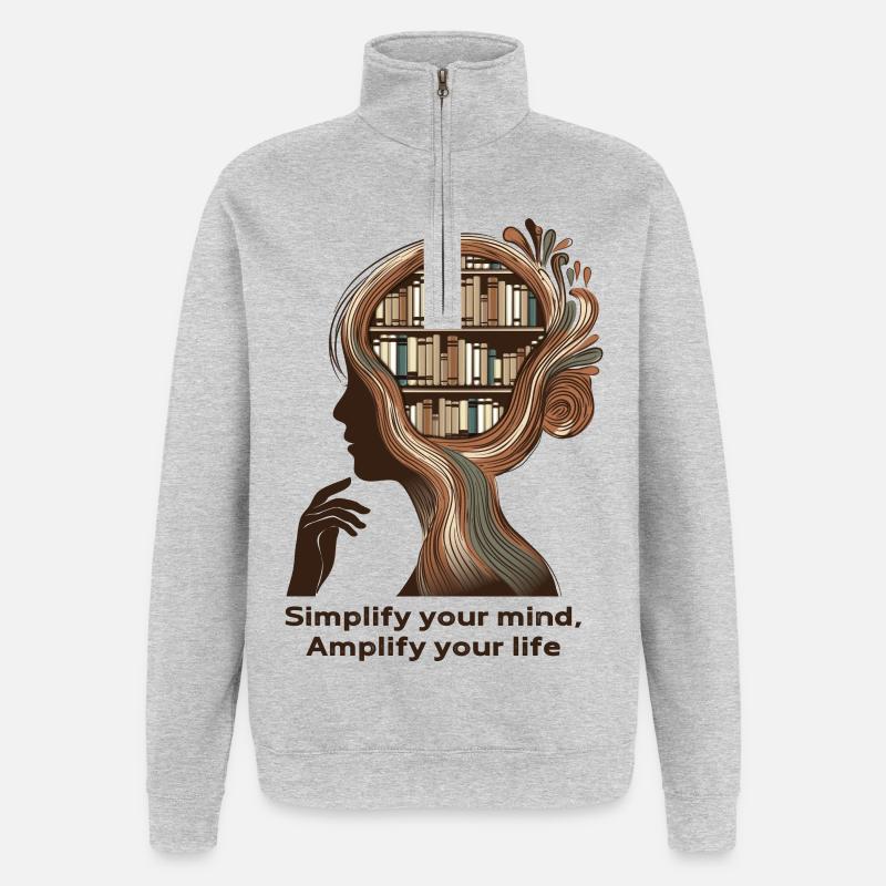 Simplify your mind Achtsamkeit Design - Quarter-Zip-Sweatshirt - Grau meliert