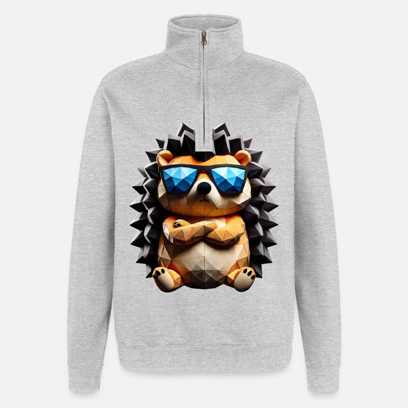 hérisson cool - Sweat à zip 1/4 - gris chiné