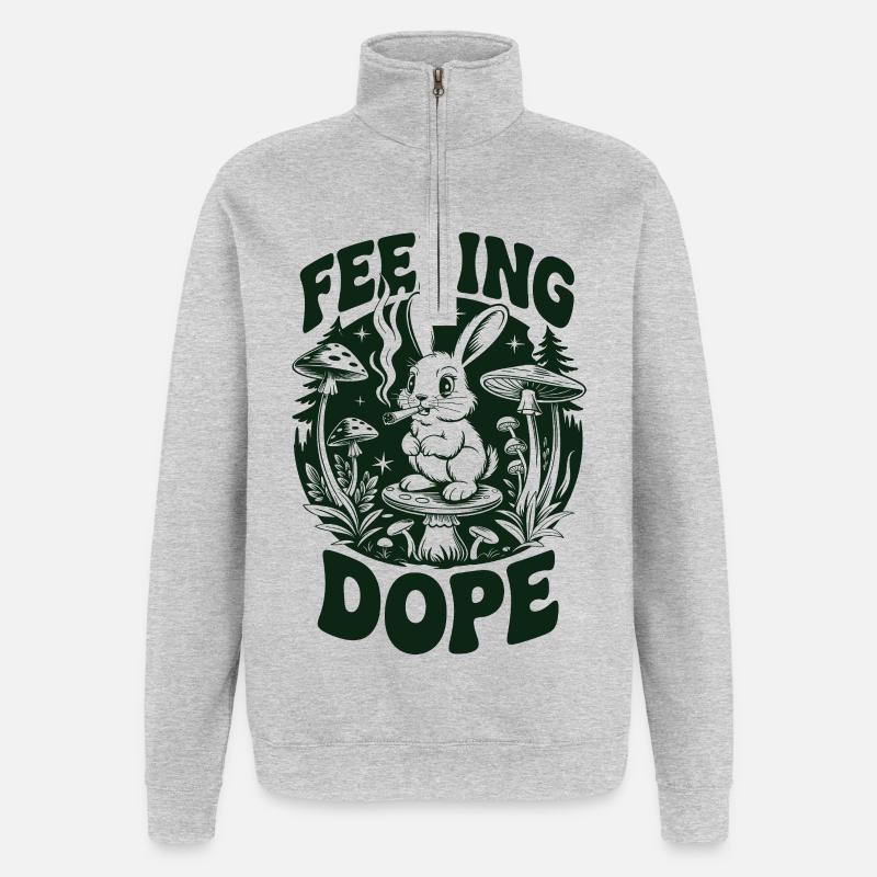 Psychedelischer Hase im Wald - Quarter-Zip-Sweatshirt - Grau meliert
