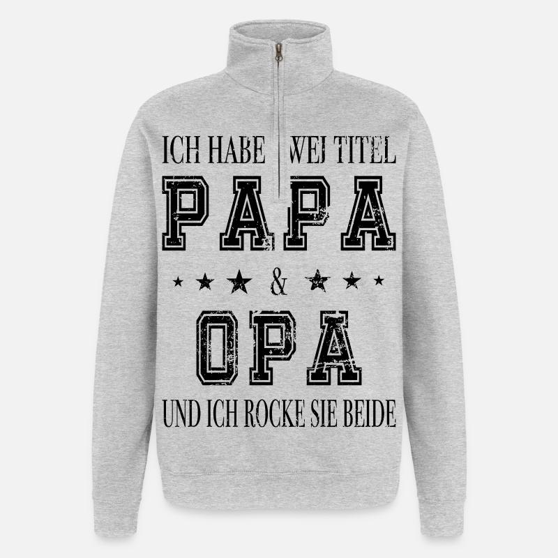 Ich bin Papa und Opa - Quarter-Zip-Sweatshirt - Grau meliert