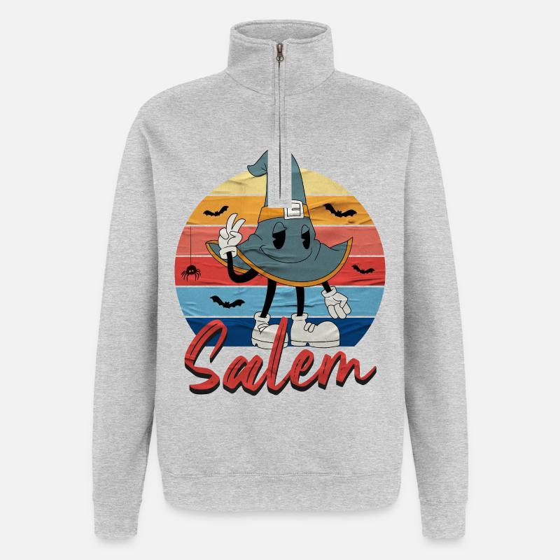 Whimsical Witch Hat with Salem Text - Quarter-Zip Sweatshirt - heather grey