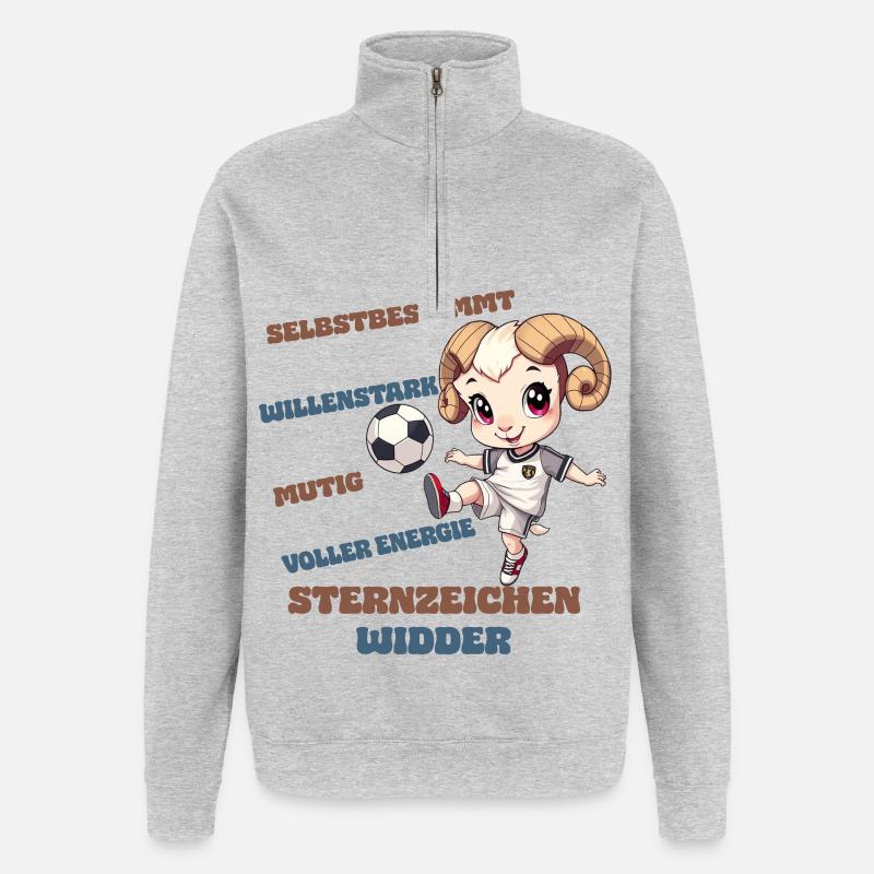 Fußball Sternzeichen Widder Eigenschaften Aries - Quarter-Zip-Sweatshirt - Grau meliert