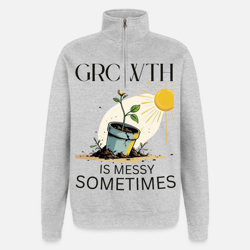 Wachstumsgeschichte mit Blume und Sonne - Quarter-Zip-Sweatshirt - Grau meliert