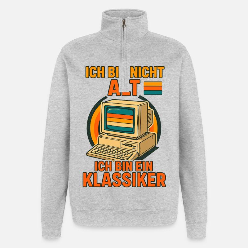 Retro Computer Classic - Quarter-Zip Sweatshirt - heather grey