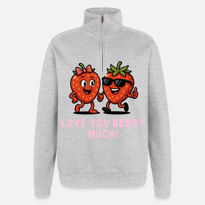 Berry Duo Erdbeeren Obst Früchte Karikatur  - Quarter-Zip-Sweatshirt - Grau meliert