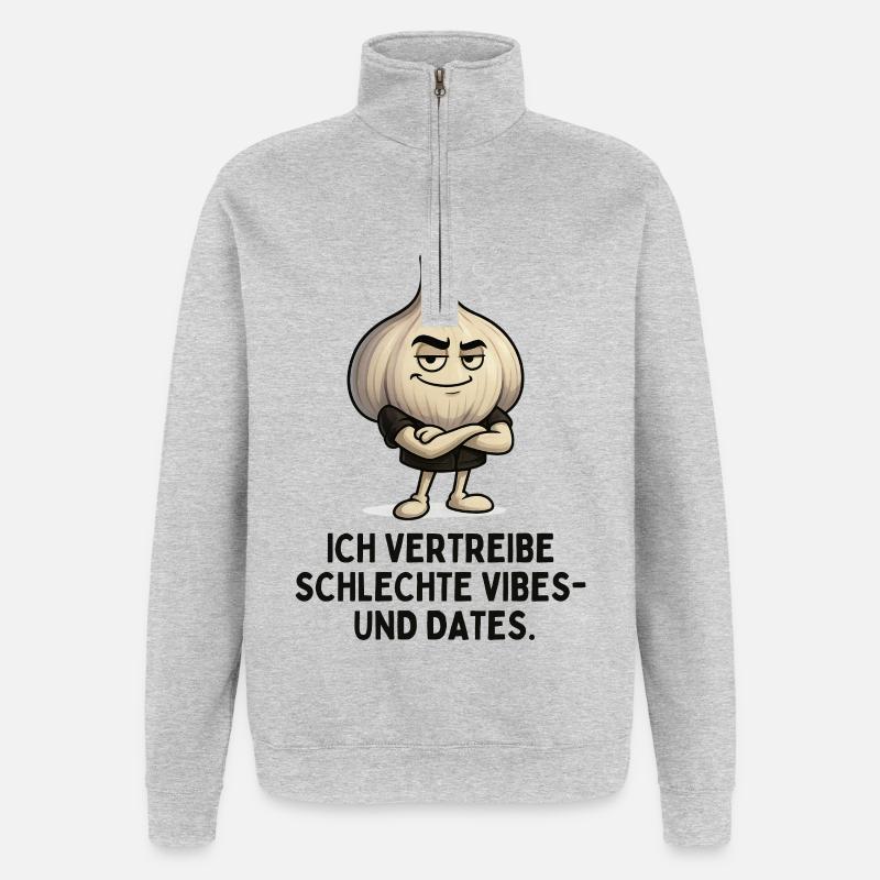 Knoblauch Vibes Gegen Schlechte Dates - Quarter-Zip-Sweatshirt - Grau meliert