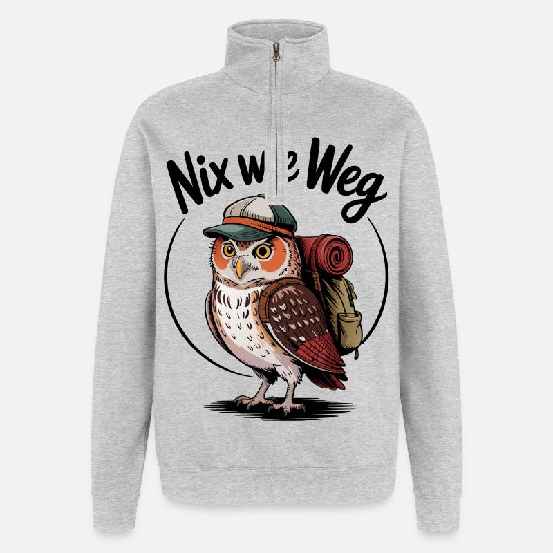 Forest hiker owl with backpack - Quarter-Zip Sweatshirt - heather grey