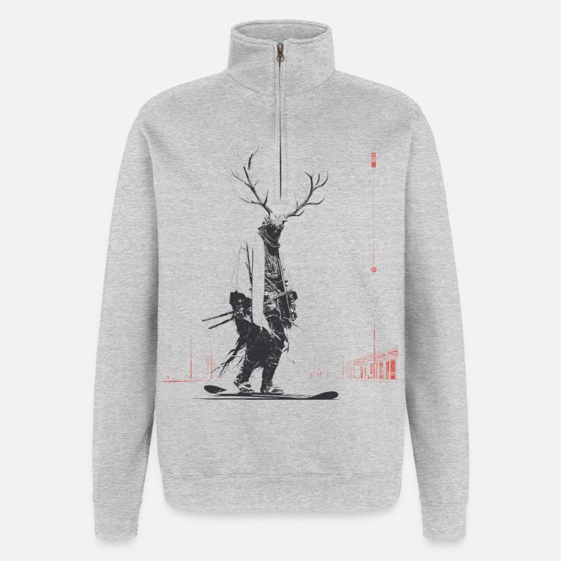 Waldgeist mit Geweihbaum - Sweat à zip 1/4 - gris chiné