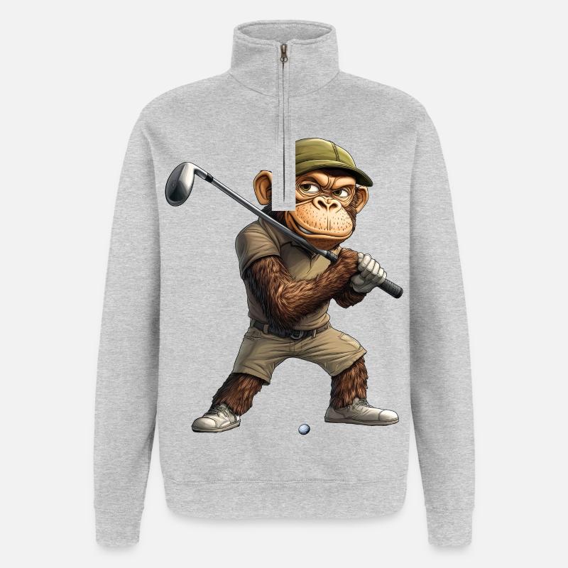 Monkey Golf / Golfeur Monkey - Sweat à zip 1/4 - gris chiné