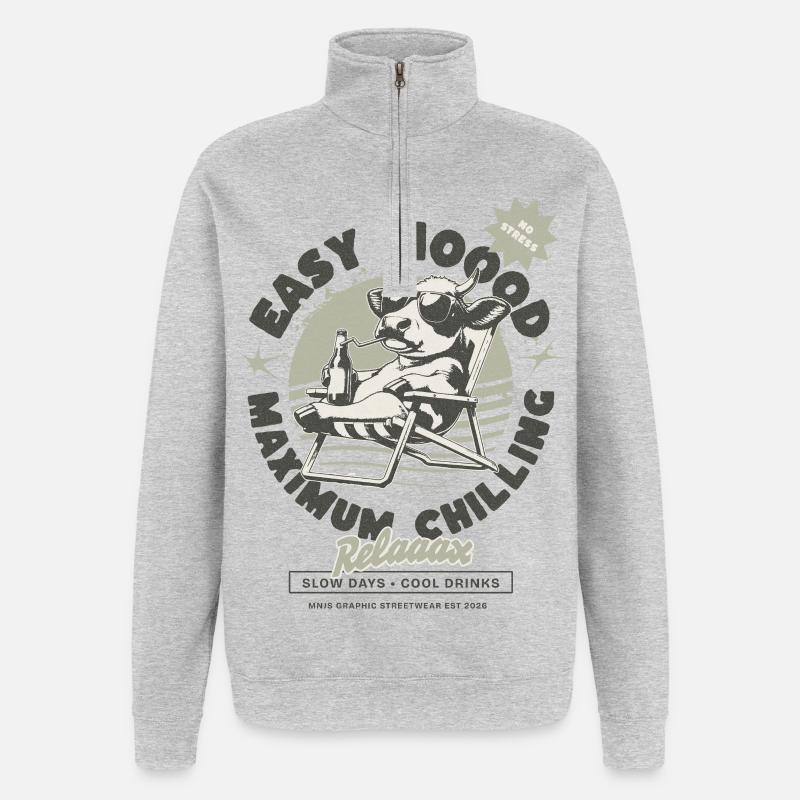 Détends-toi vache sur la plage - Sweat à zip 1/4 - gris chiné