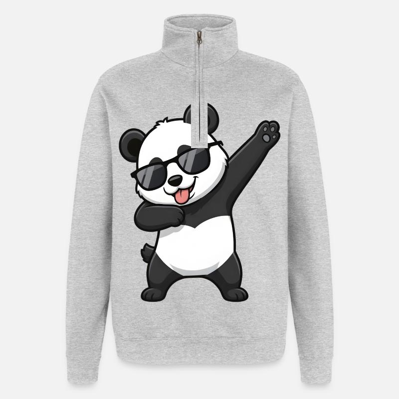 Dabbing Panda - Sweat à zip 1/4 - gris chiné