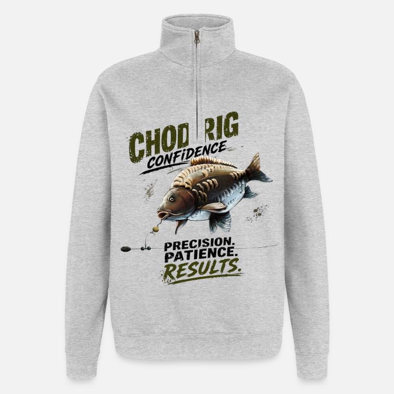 Chod Rig Confidence Karpfenfischerei-Design - Quarter-Zip-Sweatshirt - Grau meliert