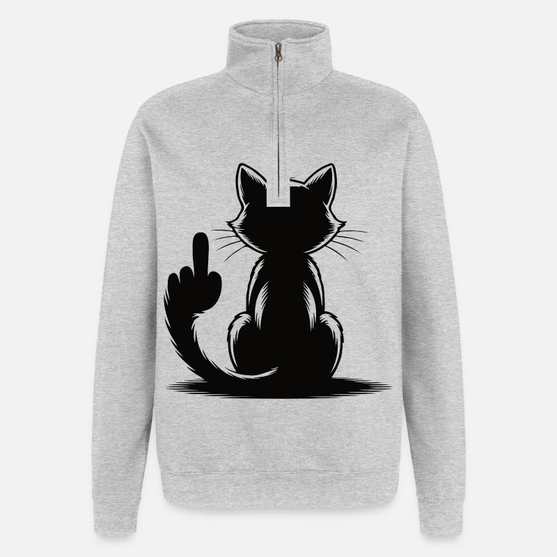 Erkenne die Zeichen Katze Mittelfinger - Quarter-Zip-Sweatshirt - Grau meliert