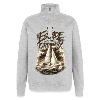 Évasion en voilier de l’ordinaire - Sweat à zip 1/4 - gris chiné - Devant - AI Model Female 172 light (172cm) & AI Model Male 178 dark (178cm)