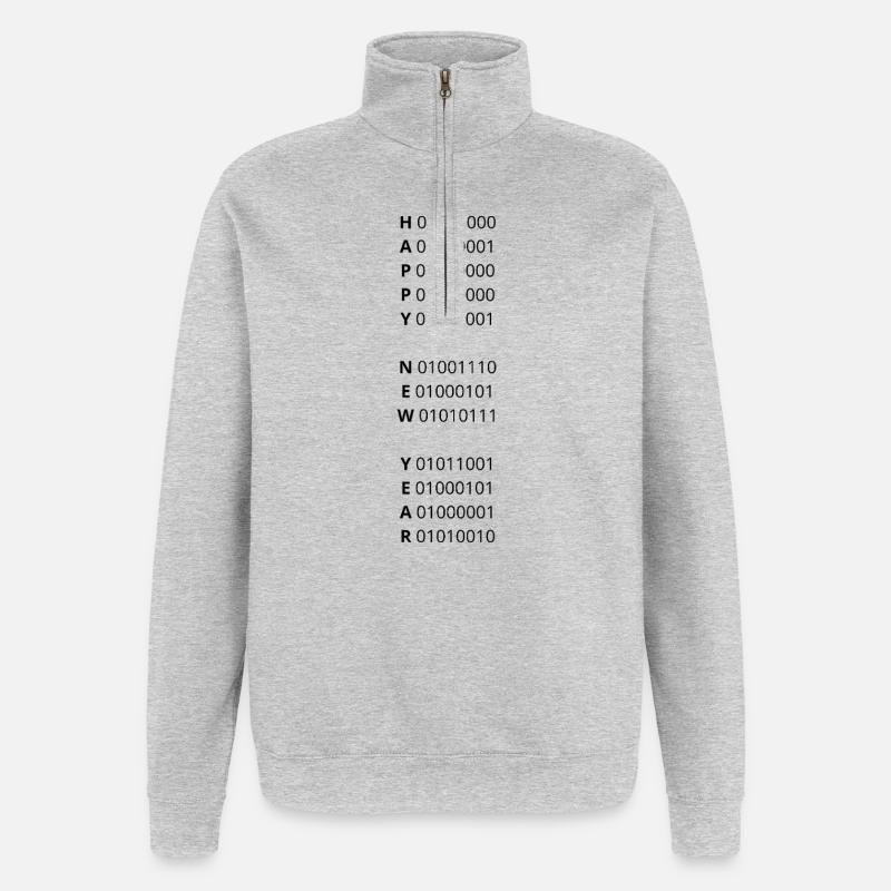 BONNE ANNÉE – code binaire - Sweat à zip 1/4 - gris chiné