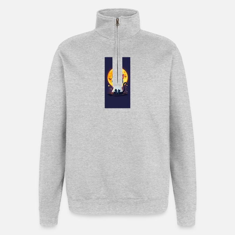 Moonlight Cat in Ghost Cloak - Quarter-Zip Sweatshirt - heather grey