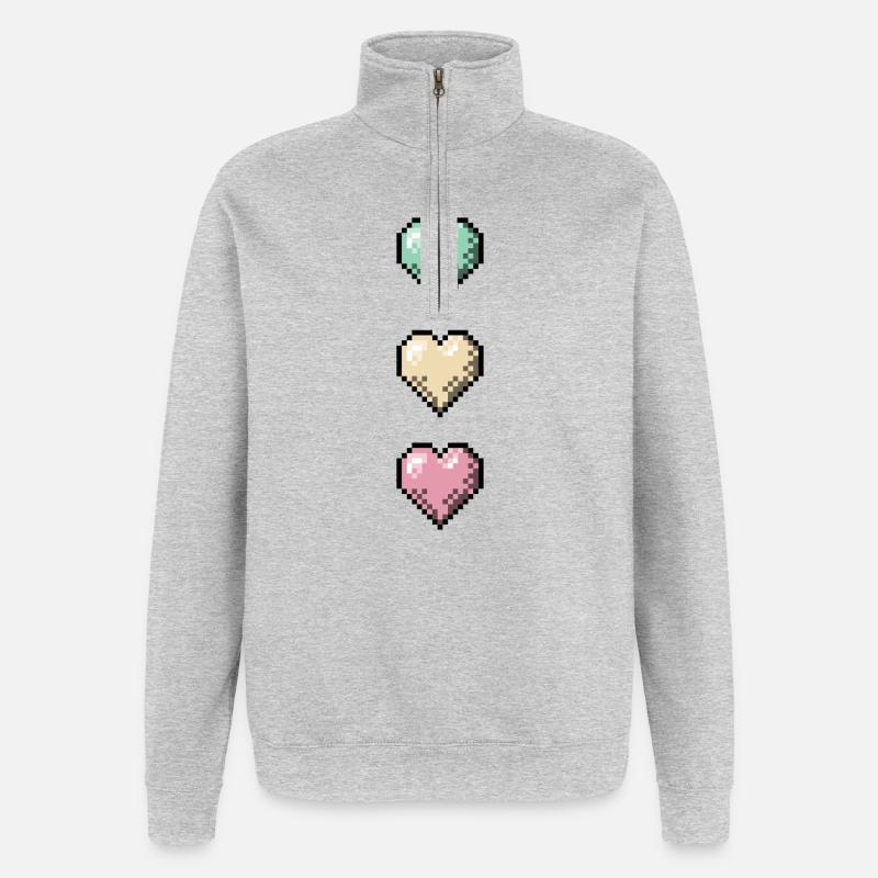Retro Pixel Art Hearts Stack - Quarter-Zip Sweatshirt - heather grey