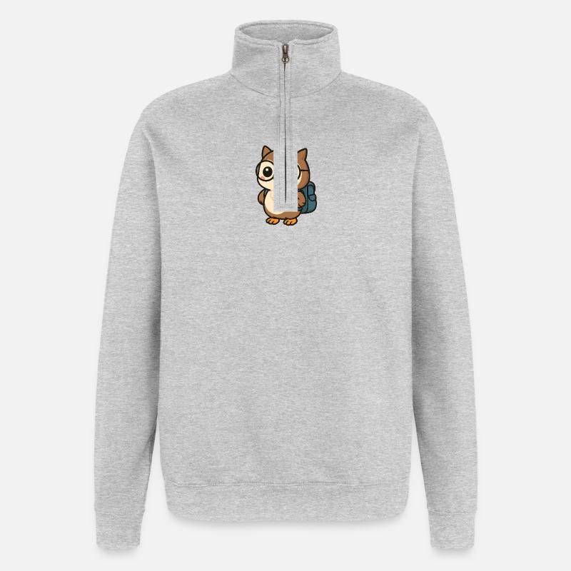 Niedliche Eule mit Brille & Schulranzen - Quarter-Zip-Sweatshirt - Grau meliert