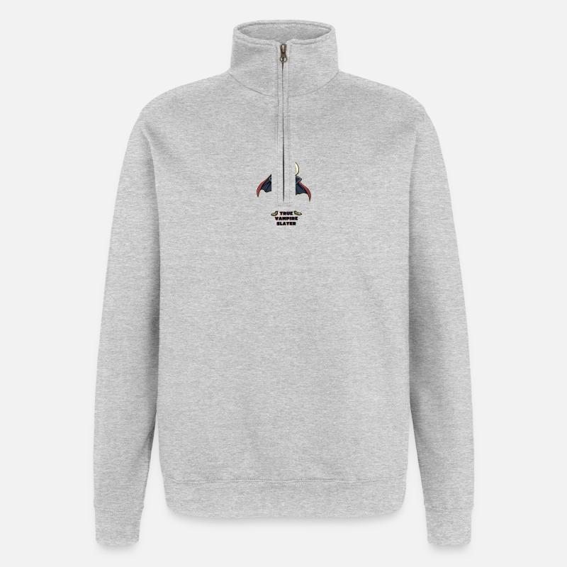 Der wahre Vampirjäger Knoblauchheld - Quarter-Zip-Sweatshirt - Grau meliert