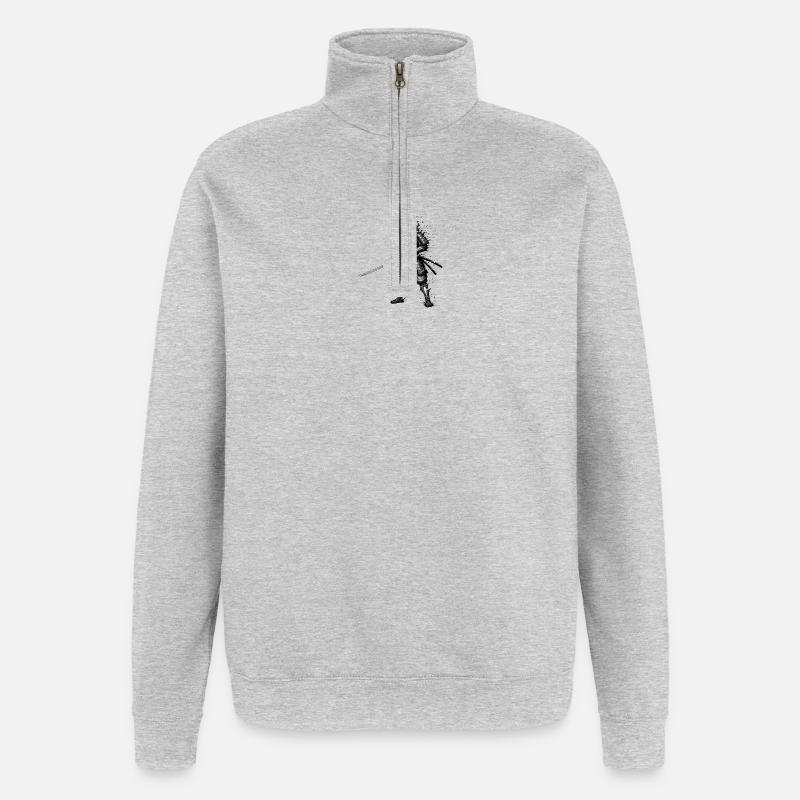 Katana de samouraï noir et blanc - Sweat à zip 1/4 - gris chiné