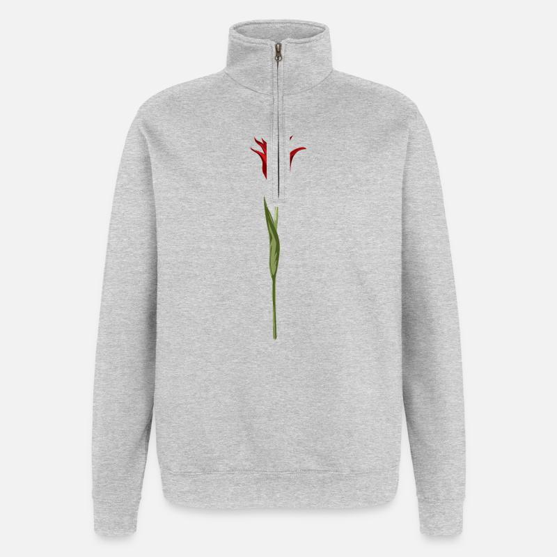 Tulipe abstraite fleur en rouge - Sweat à zip 1/4 - gris chiné