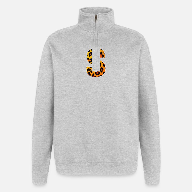 Lettre S à imprimé léopard - Sweat à zip 1/4 - gris chiné