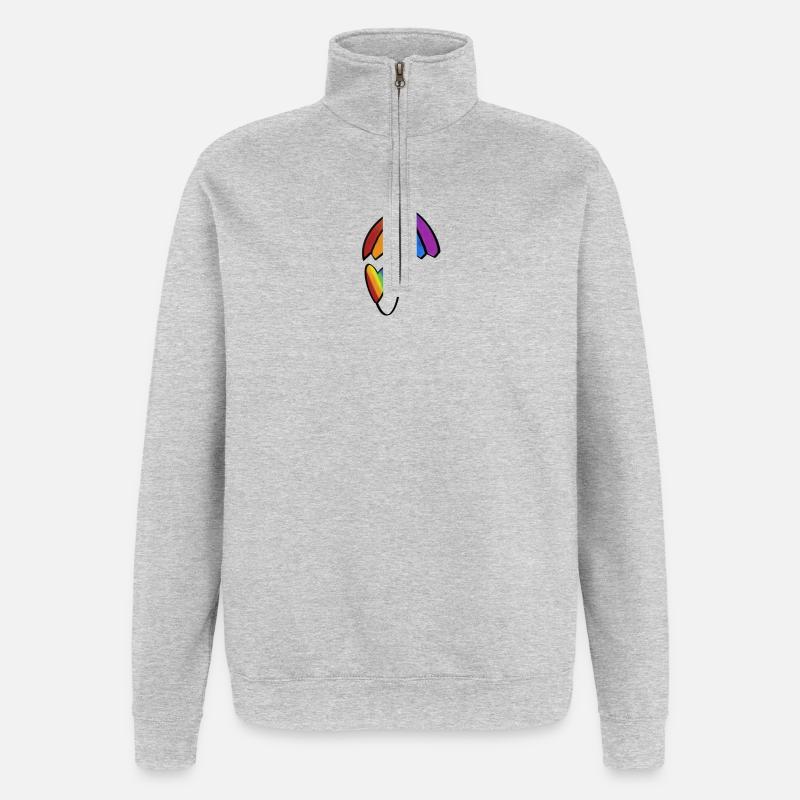 Regenbogen Herz mit Schirm - Quarter-Zip-Sweatshirt - Grau meliert