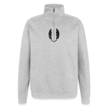 Flieger Totenschädel in schwarz-weiß - Quarter-Zip-Sweatshirt - Grau meliert - Vorne - AI Model Female 172 light (172cm) & AI Model Male 178 dark (178cm)