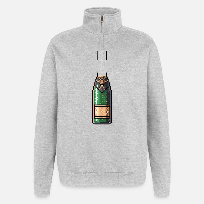 PixelChampagne Flasche Retro - Sweat à zip 1/4 - gris chiné