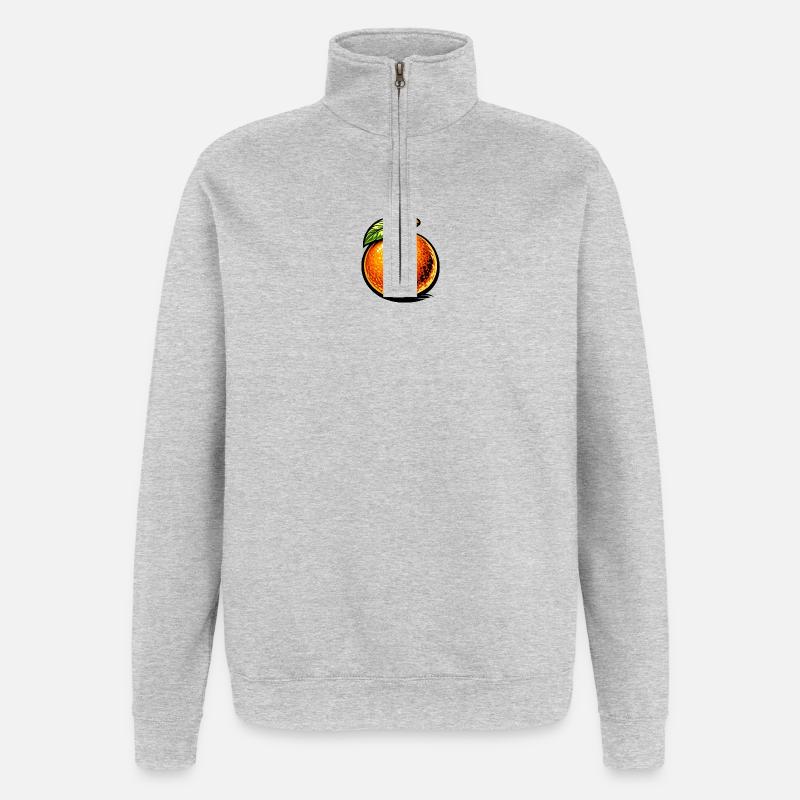 Comic Orange – Fruchtiges Illustrationsdesign 🍊 - Quarter-Zip-Sweatshirt - Grau meliert
