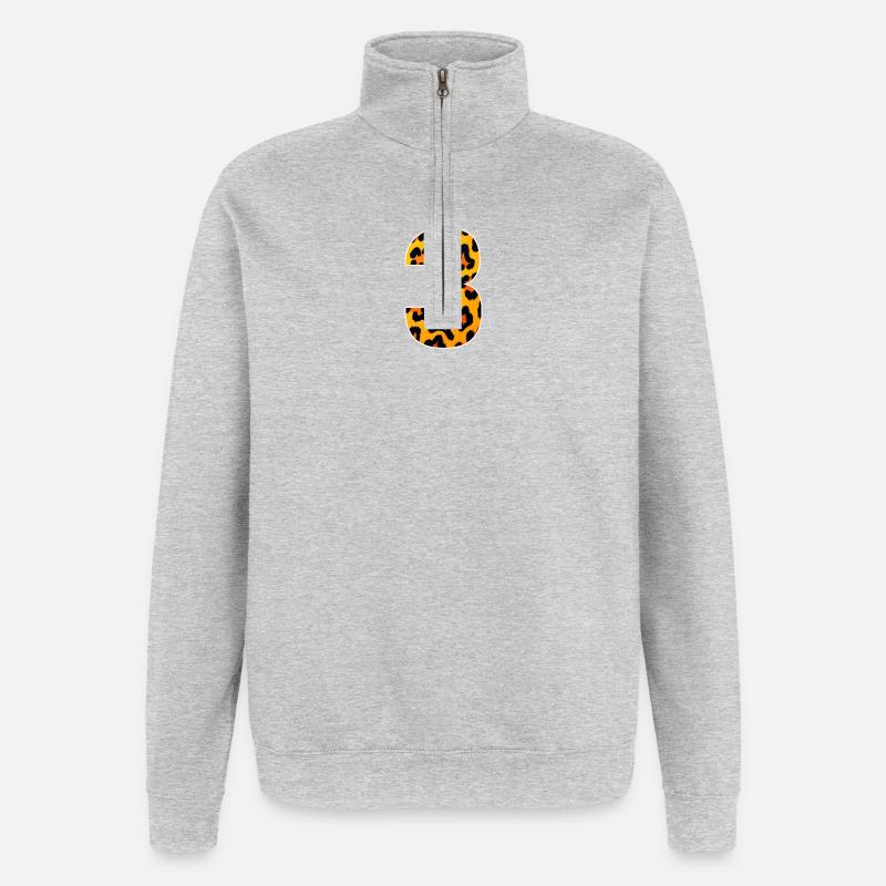 Leopard 3 Zahl Muster - Quarter-Zip-Sweatshirt - Grau meliert