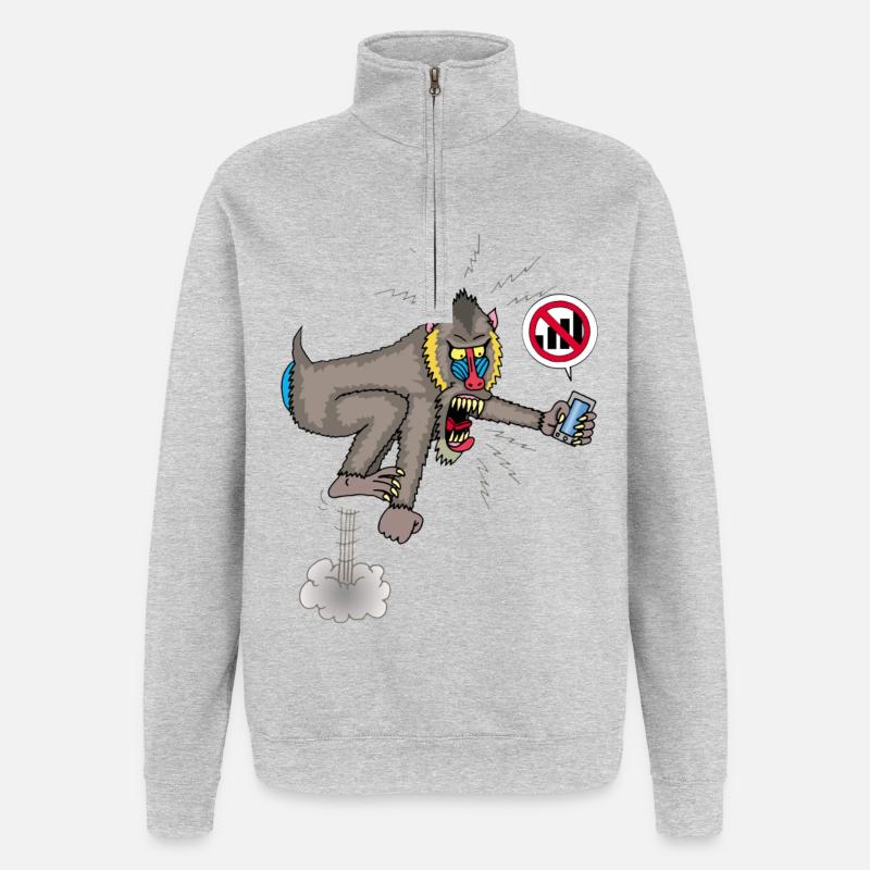 Monkey and mobile phone - Quarter-Zip Sweatshirt - heather grey