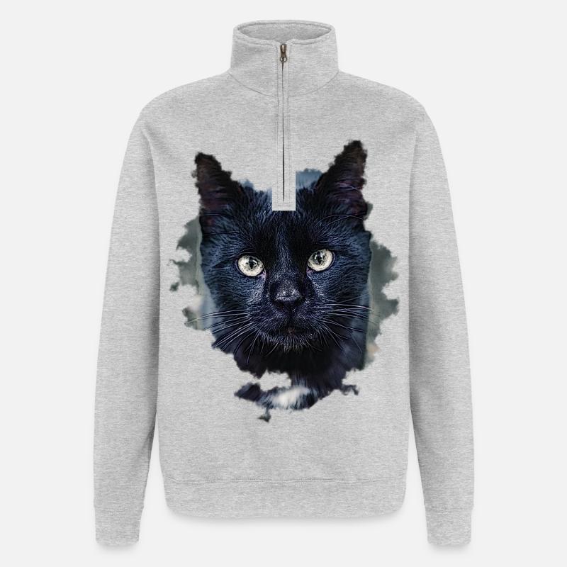 blackcat/ schwarze Katze - Quarter-Zip-Sweatshirt - Grau meliert