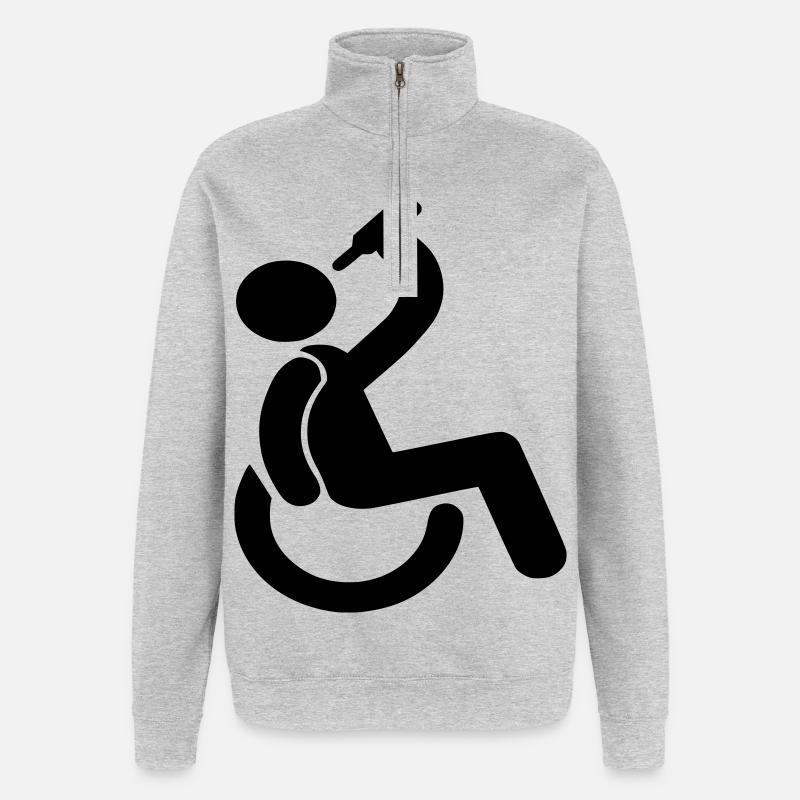Trinkender Rollstuhlfahrer Humor-Symbol # - Quarter-Zip-Sweatshirt - Grau meliert