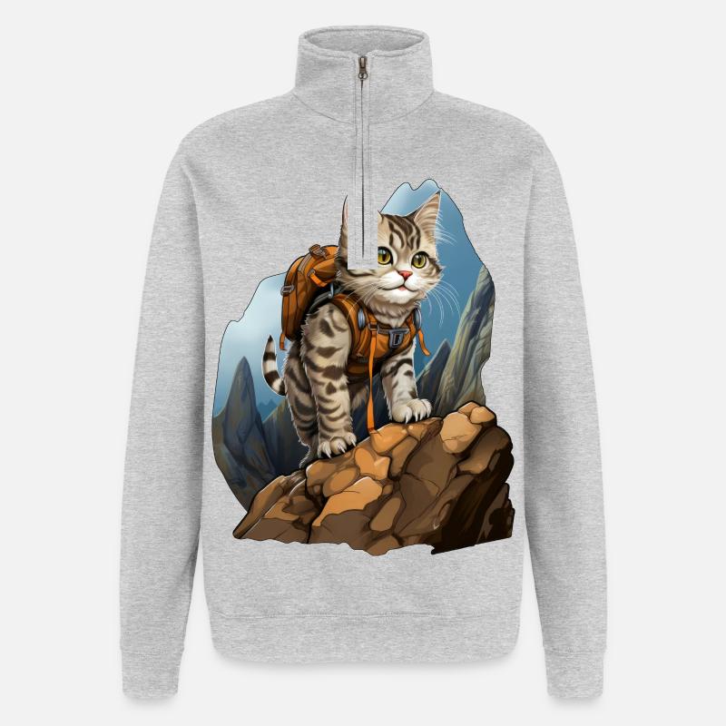 Chats Alpiniste / Chat de randonnée - Sweat à zip 1/4 - gris chiné