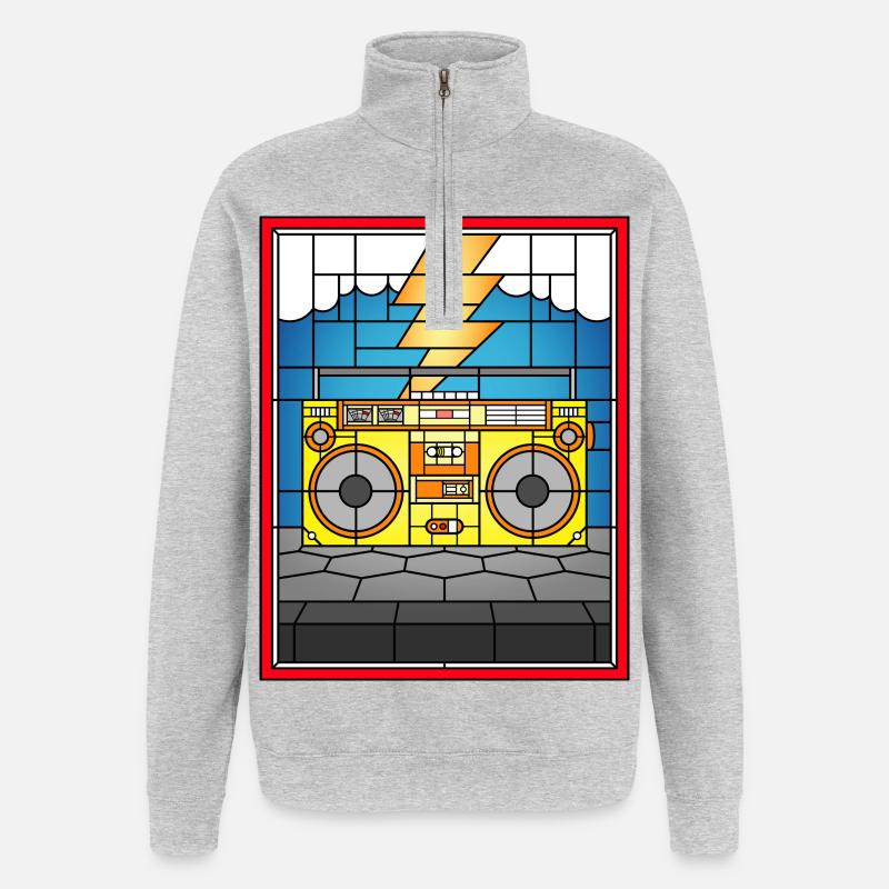 Illustration de Boombox en vitrail - Sweat à zip 1/4 - gris chiné