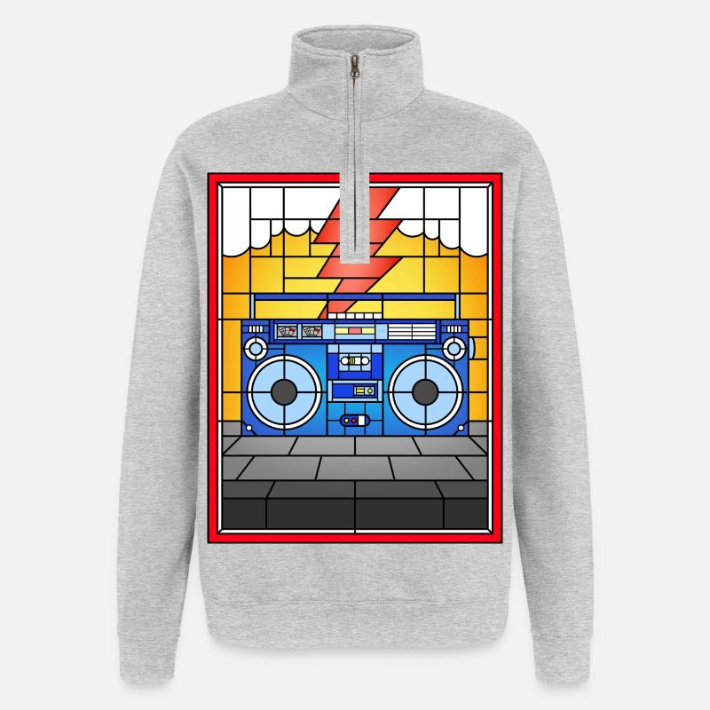 Illustration de Boombox en vitrail - Sweat à zip 1/4 - gris chiné