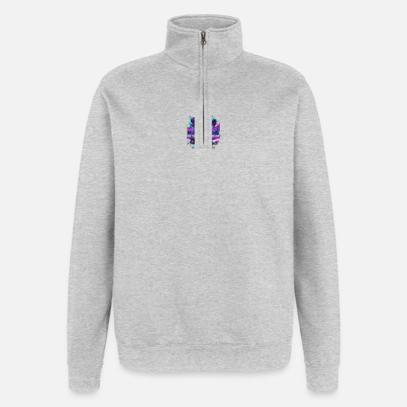 Retrowave Sunset Car Illustration - Quarter-Zip-Sweatshirt - Grau meliert