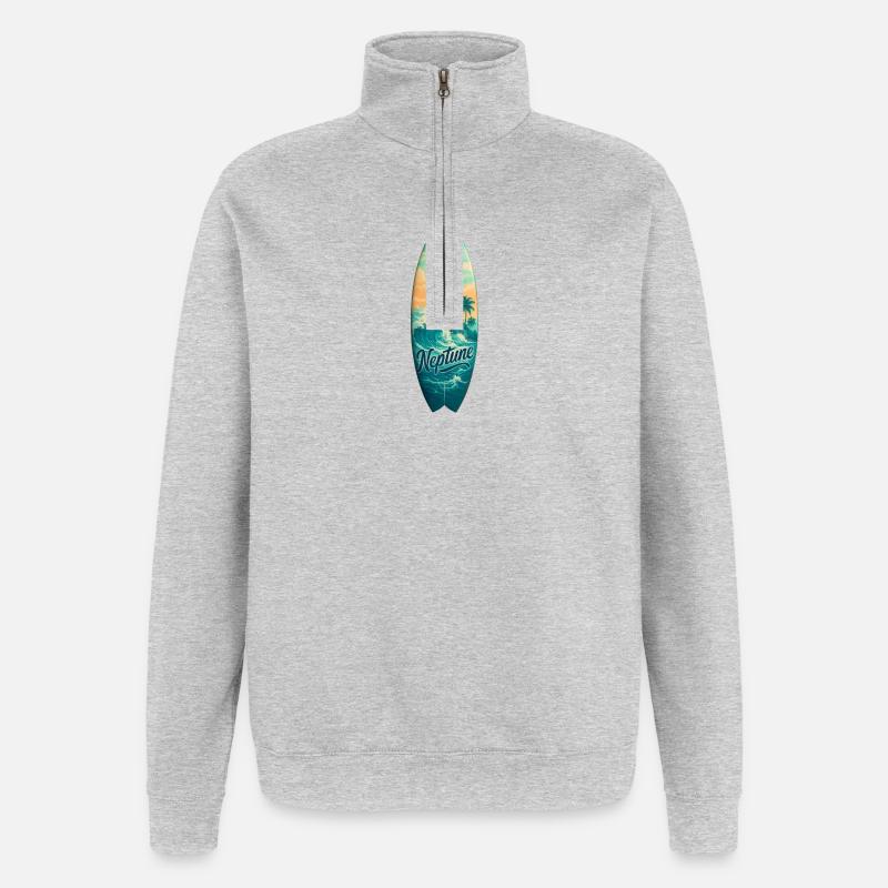 Neptune Lighthouse Surfboard - Quarter-Zip Sweatshirt - heather grey