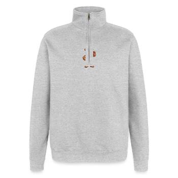 Teddy Machine Tattoo-Bär - Quarter-Zip-Sweatshirt - Grau meliert - Vorne - AI Model Female 172 light (172cm) & AI Model Male 178 dark (178cm)