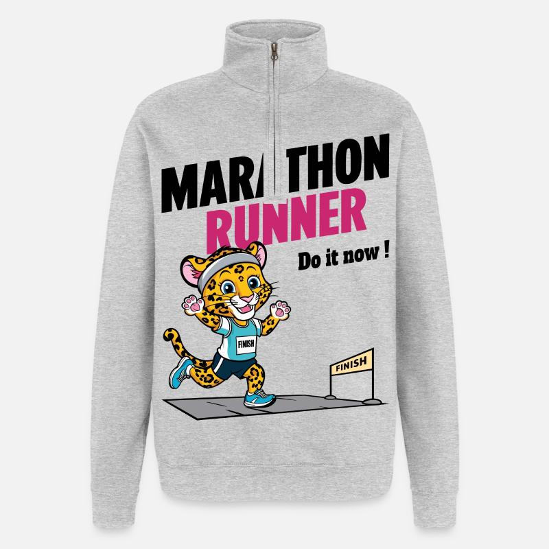 Leopard Marathon Runner - Quarter-Zip Sweatshirt - heather grey