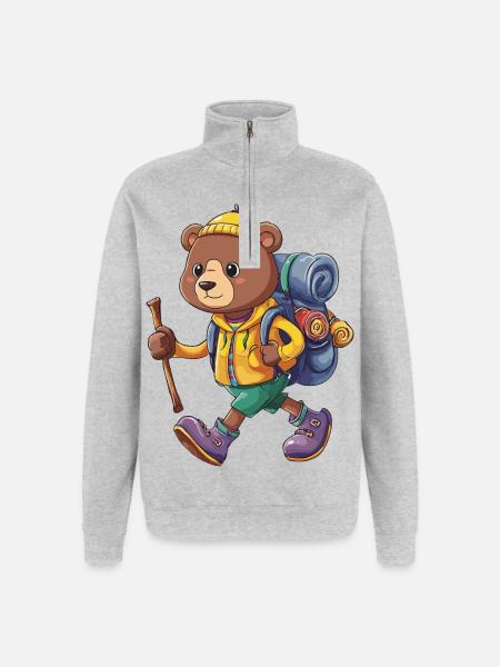 Cute Bear Hiking Camping Adventure Backpacker - Quarter-Zip Sweatshirt - heather grey