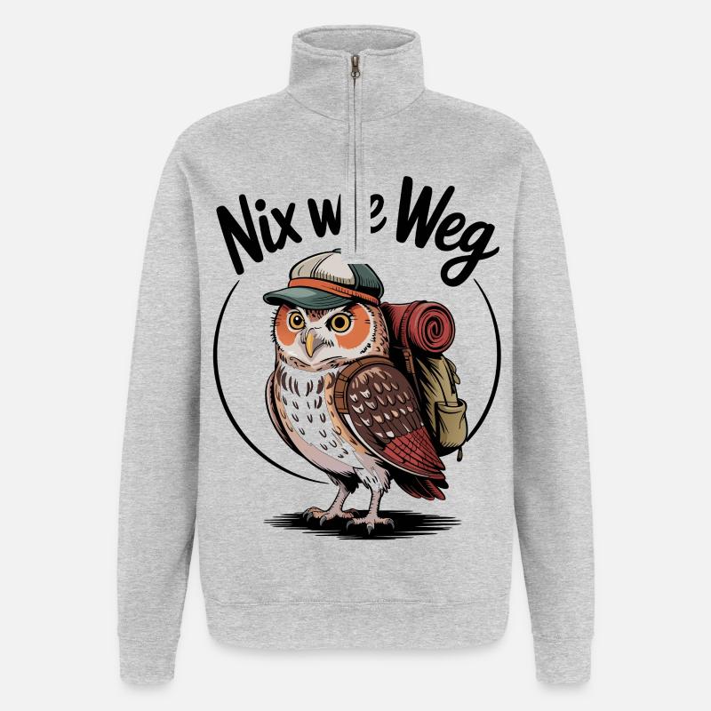 Waldabenteuer Eule mit Rucksack - Quarter-Zip-Sweatshirt - Grau meliert