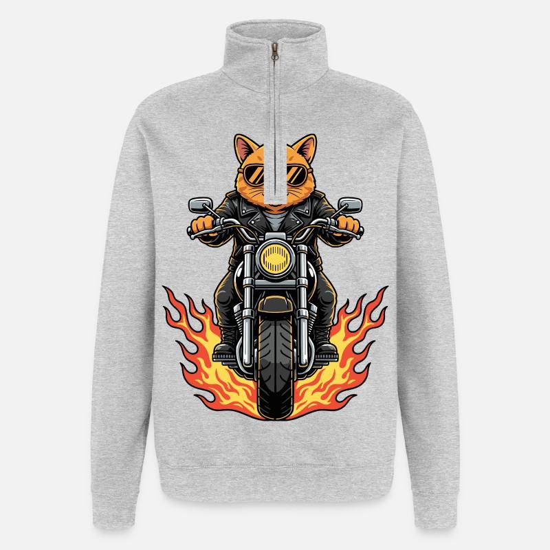 Coole Biker Katze Motorradflammen - Quarter-Zip-Sweatshirt - Grau meliert