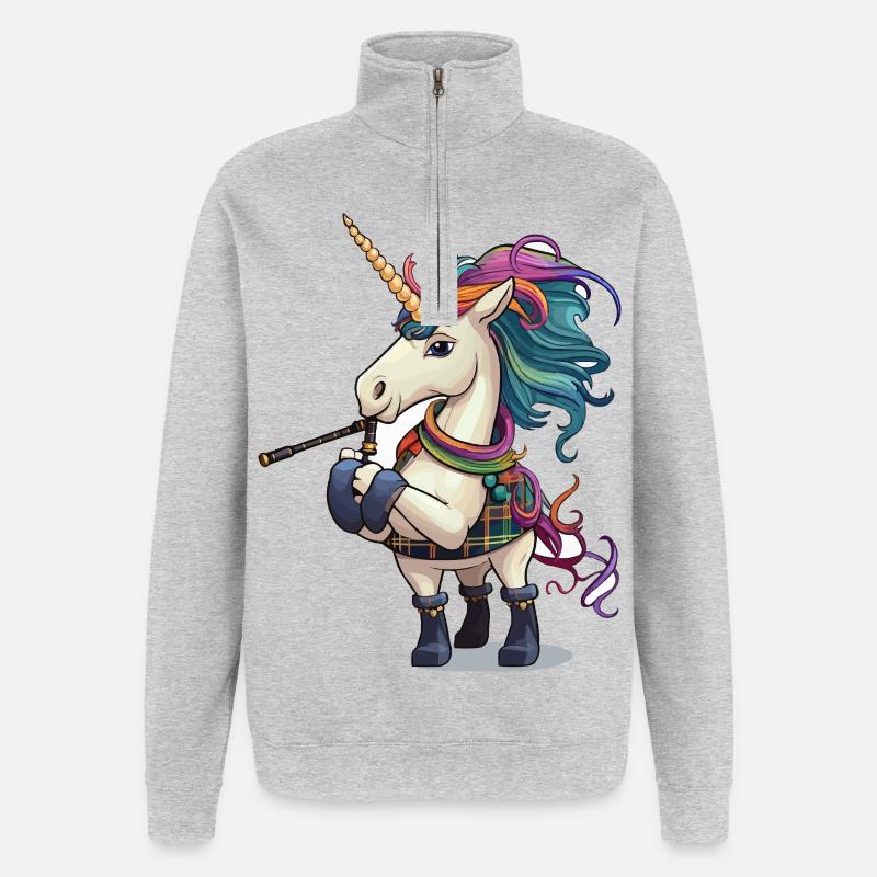 Bunter Einhorn Dudelsack - Quarter-Zip-Sweatshirt - Grau meliert